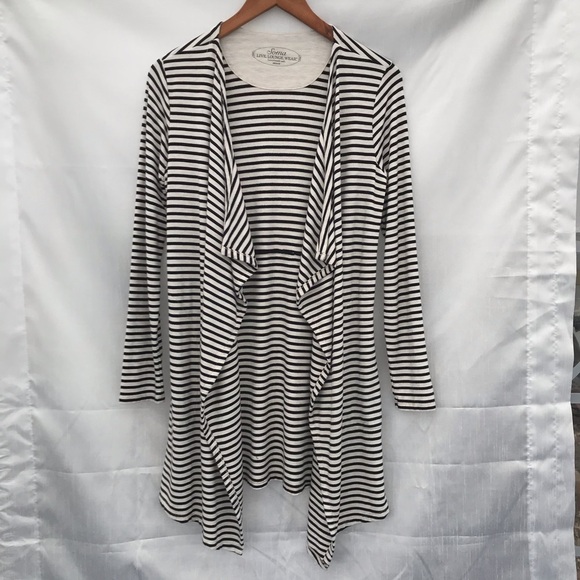 SOMA / Luxuriously Soft Live Lounge Wear Black & White Striped Cardigan Size M - Picture 1 of 9